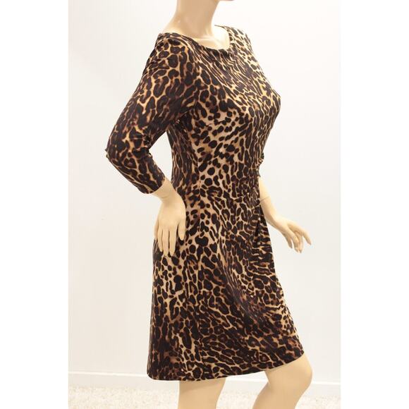 Lauren Ralph Lauren Ruched Dress Womens Size 12 Brown Leopard Print Party Wild - Picture 4 of 8